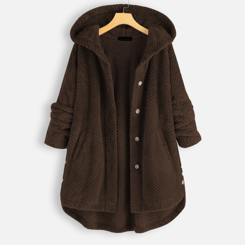 Hooded double-faced fleece fashion mid-length oversized hooded coat