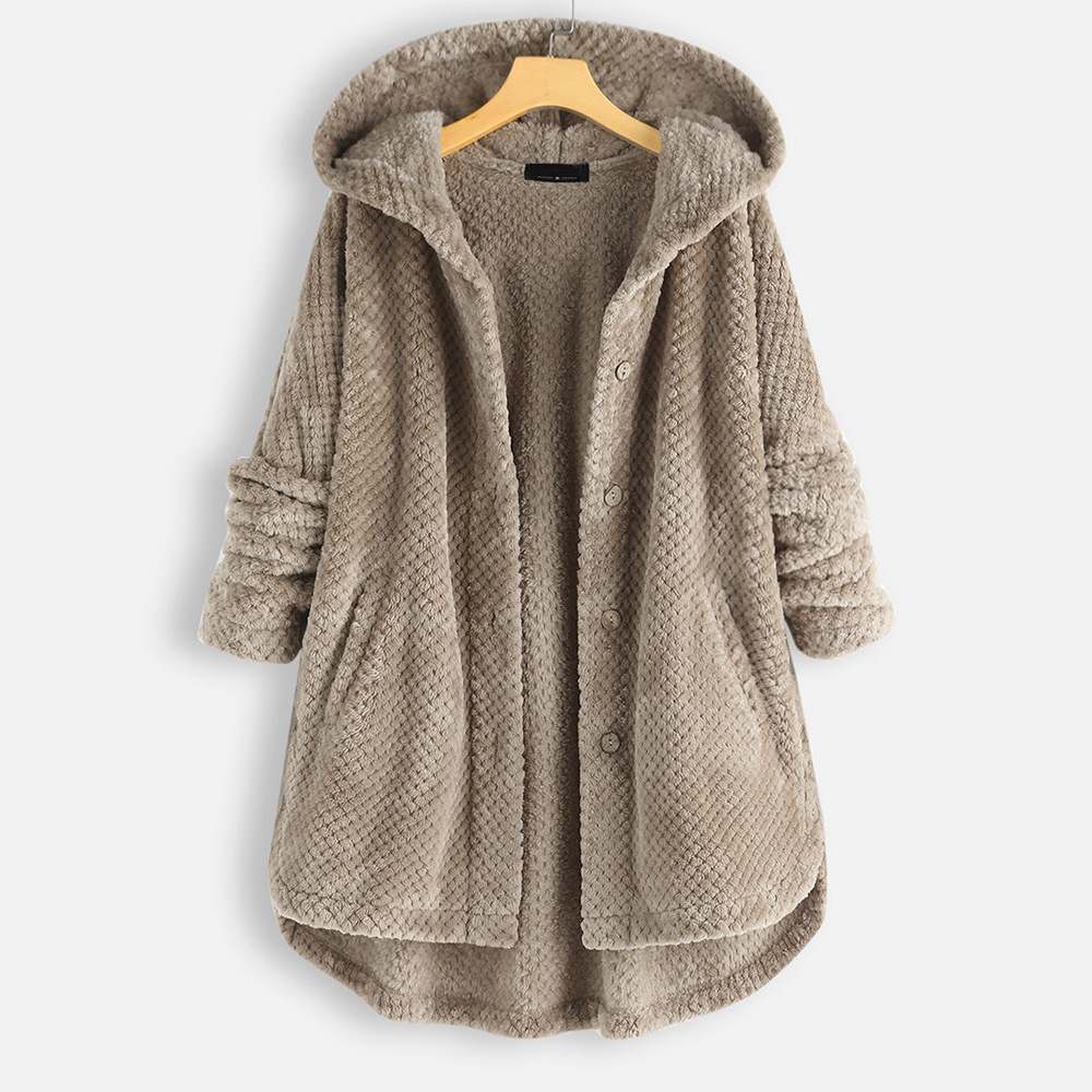 Hooded double-faced fleece fashion mid-length oversized hooded coat