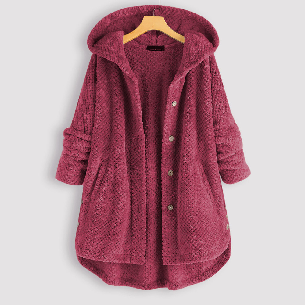 Hooded double-faced fleece fashion mid-length oversized hooded coat