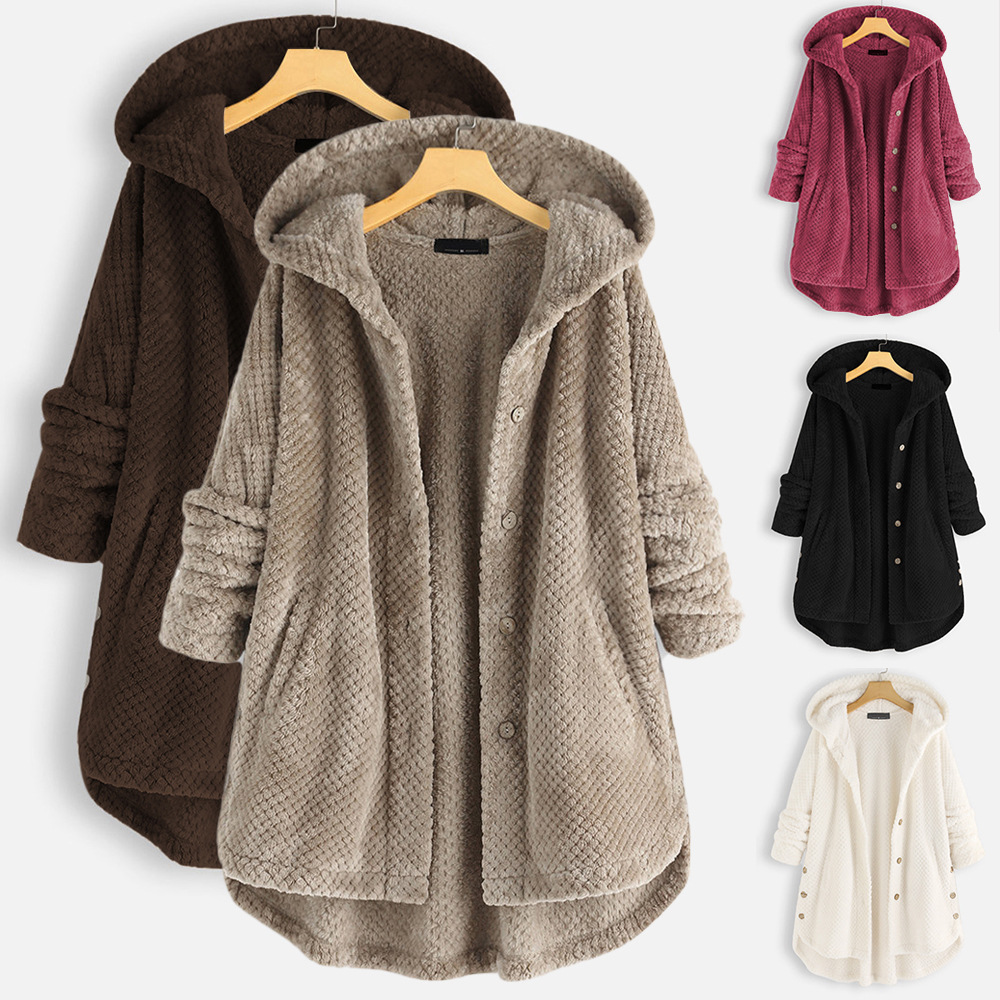 Hooded double-faced fleece fashion mid-length oversized hooded coat