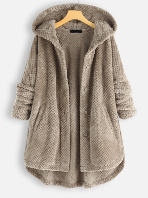 Hooded double-faced fleece fashion mid-length oversized hooded coat