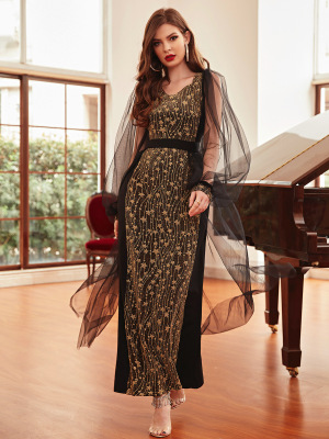 2023 New Fashion Exquisite Gold Woven Mesh Prom Dress