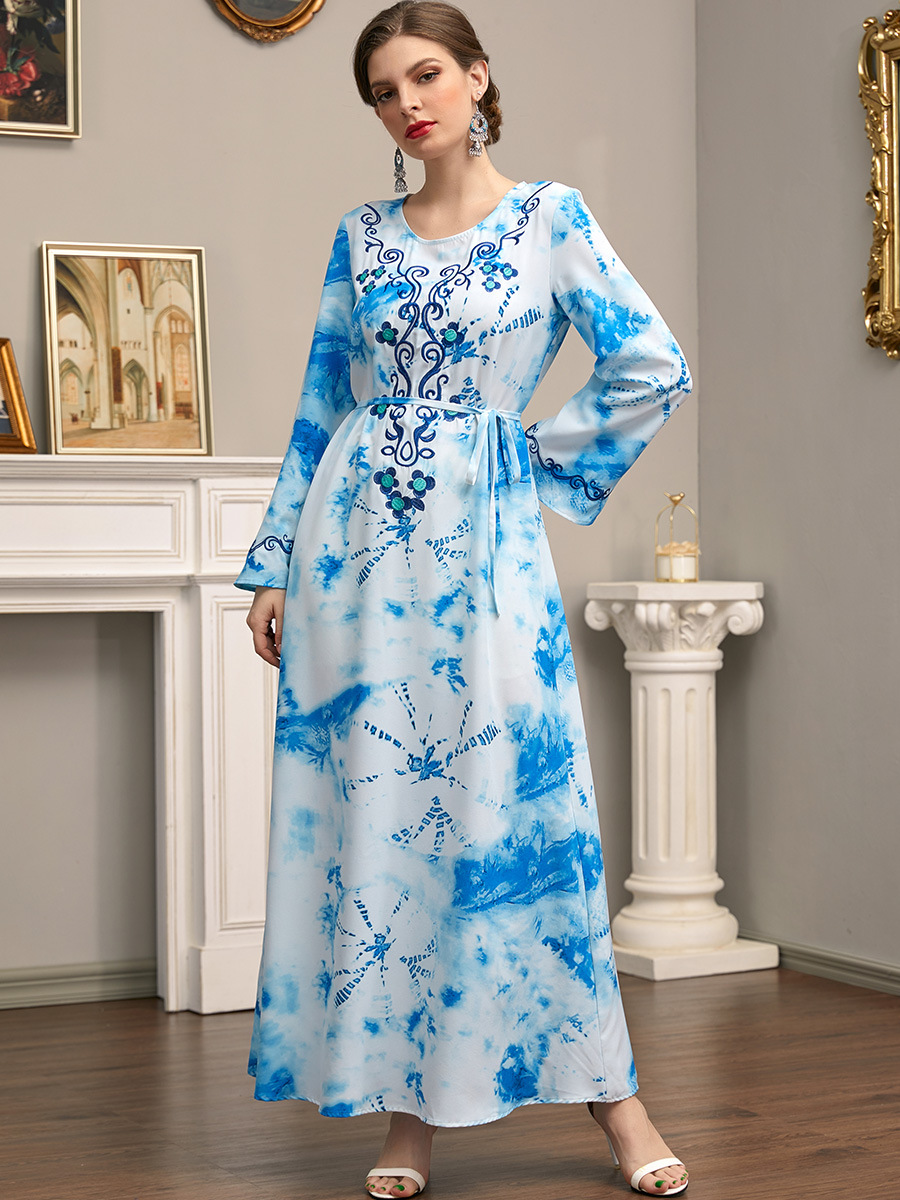Embroidered printed ethnic style pullover dress