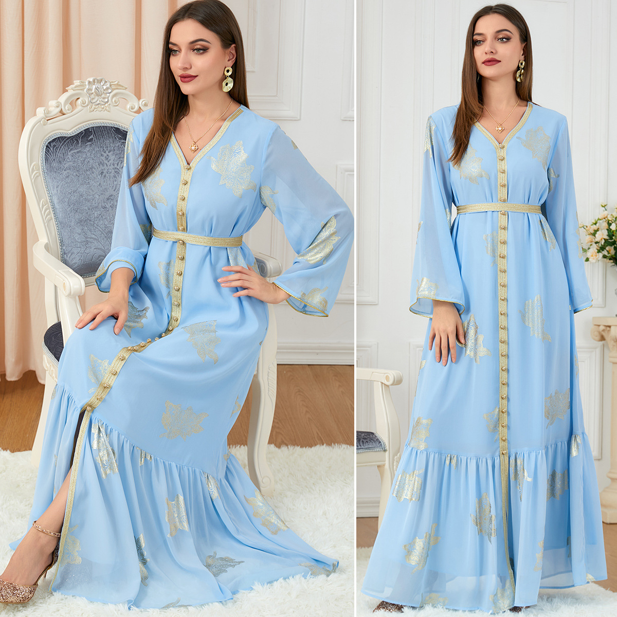 2023 New Fashion Sleeve Bronzing Arabic Robe
