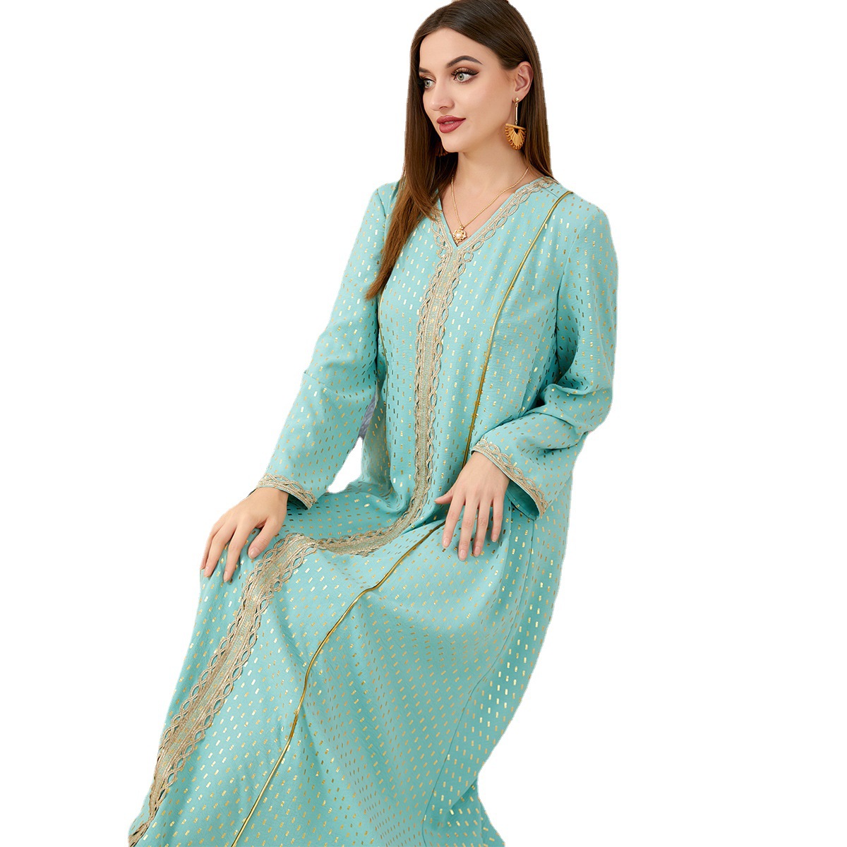2023 New Fashion Tiffany Blue Bronzing Muslim Robe