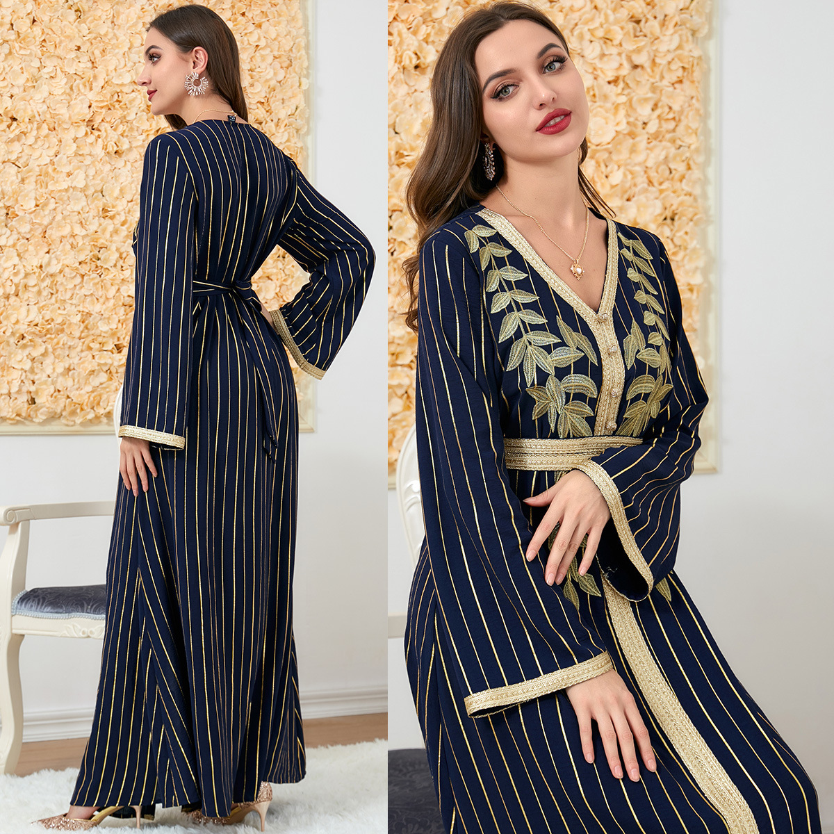 2023 New Fashion Embroidery Waist Arabic Dress