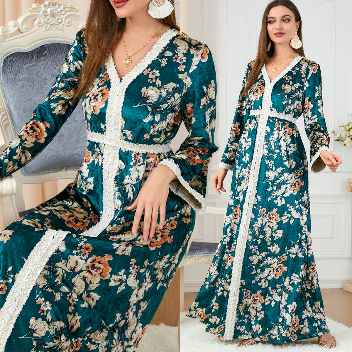 2023 New Elegant Printed Muslim Long Dress