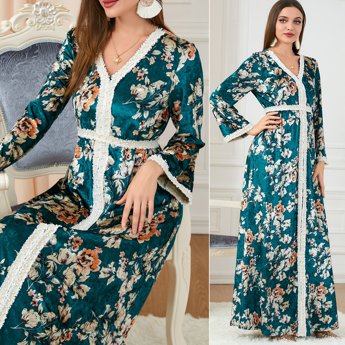 2023 New Elegant Printed Muslim Long Dress