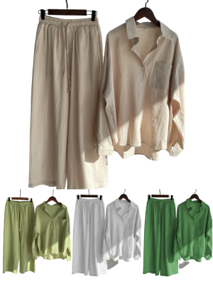 Women's 2-piece Oversize Cotton and Linen Shirt