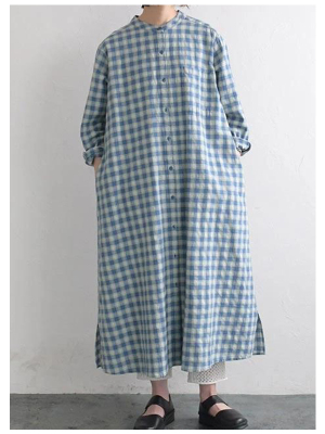 Japanese plaid blouse skirt in cotton and linen