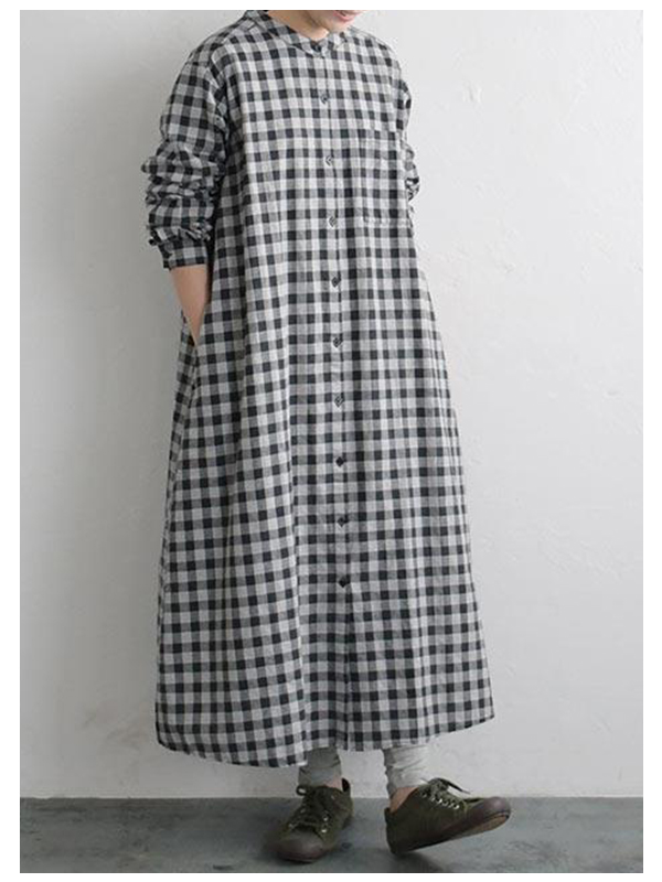 Japanese plaid blouse skirt in cotton and linen