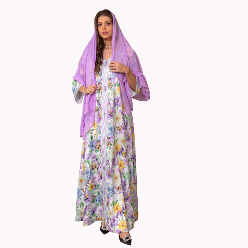 2023 Ramadan New Fashion Printing Kaftan Send Turban