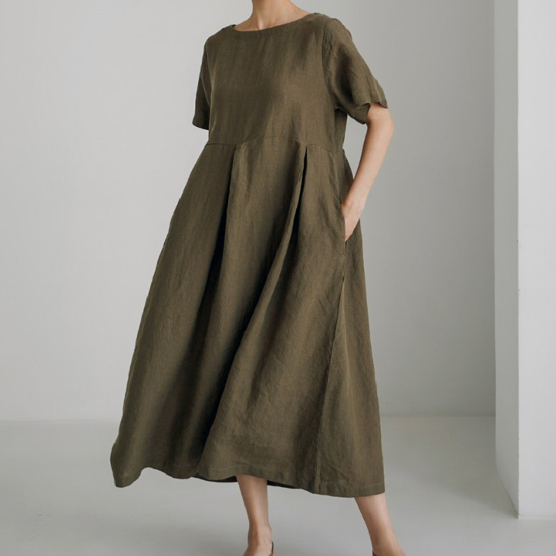 Japanese short-sleeved cotton and linen loose dress