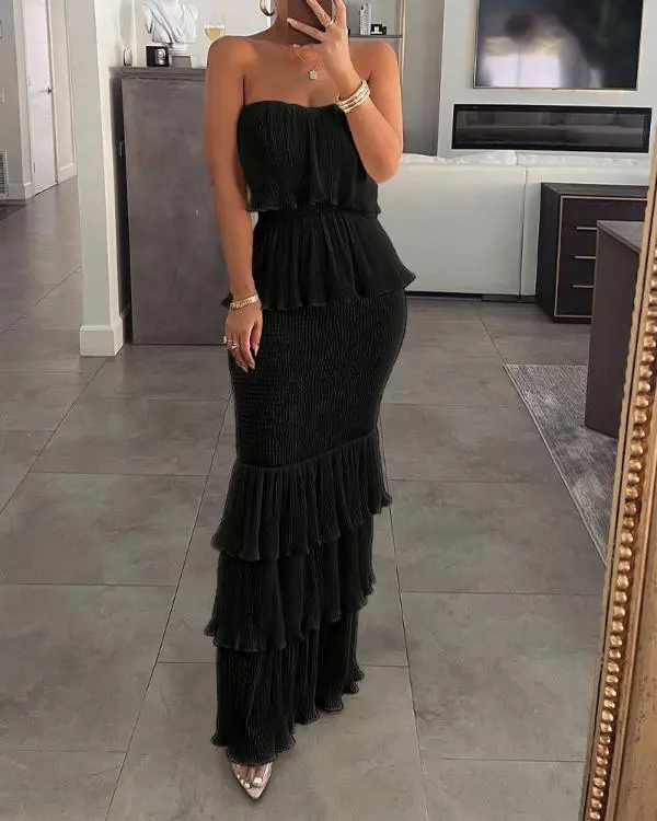Hot Sale New strapless pleated ruffle skirt - Spend Savvy