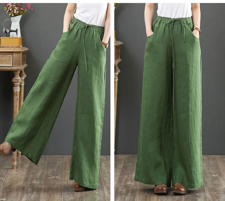 Cotton linen women's loose plus size wide leg pants