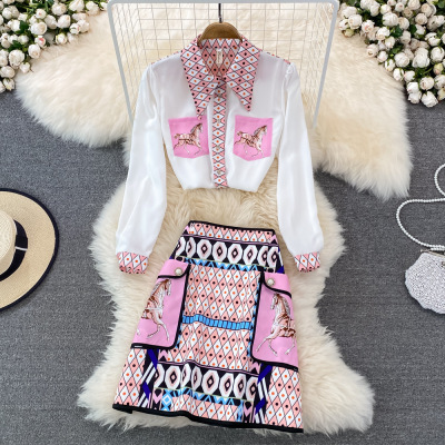 2023 New Fashion Print Shirt Skirt Suit