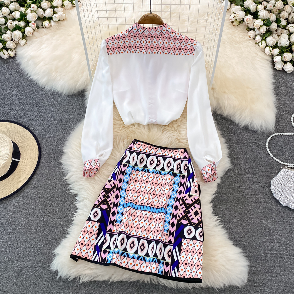 2023 New Fashion Print Shirt Skirt Suit