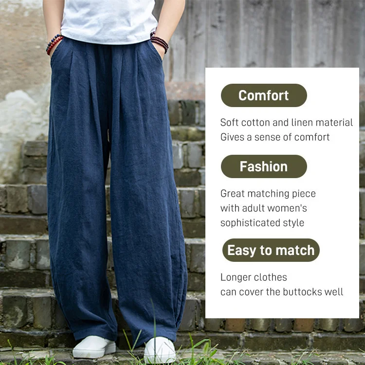 Japanese style loose cotton and linen trousers