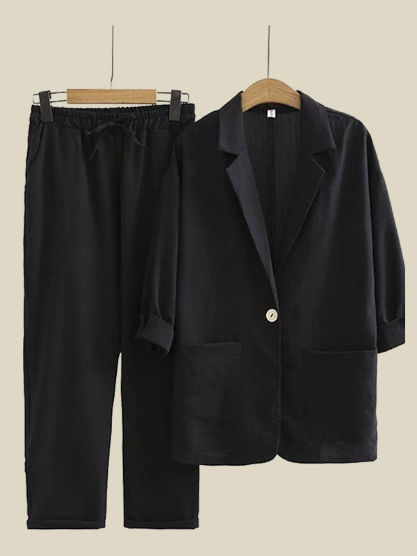 Fashion casual cotton hemp suit top pants suit