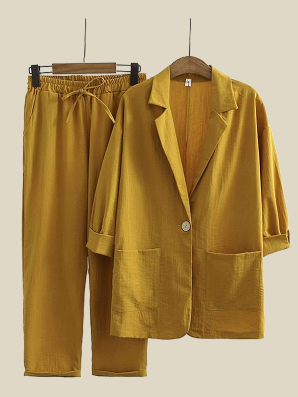 Fashion casual cotton hemp suit top pants suit