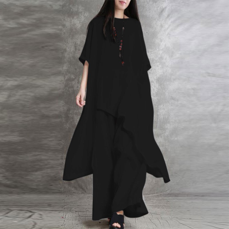 Irregular loose solid color cotton and linen two-piece set
