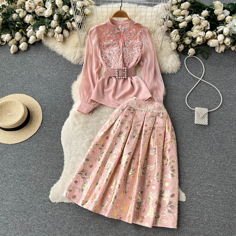 Fashion Shirt Jacquard Skirt Two-Piece Set