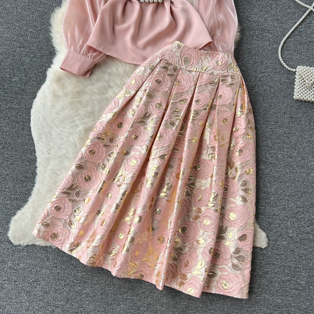 Fashion Shirt Jacquard Skirt Two-Piece Set