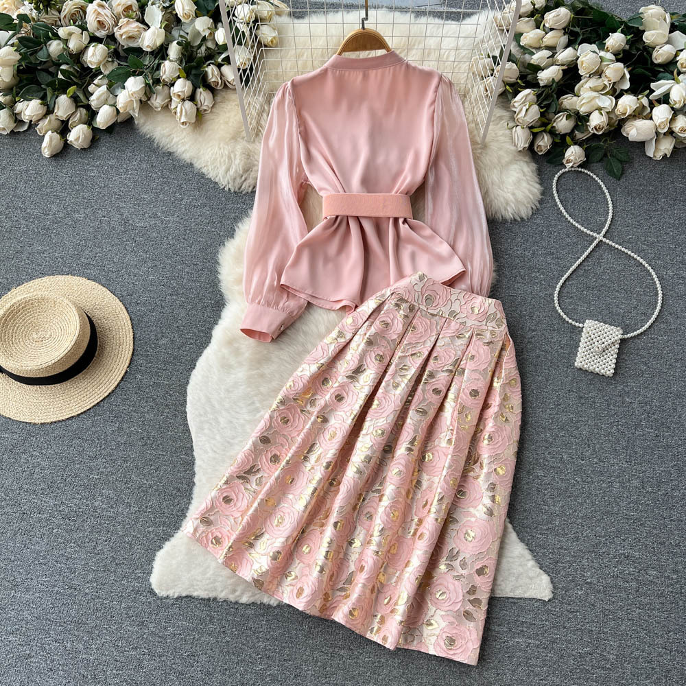 Fashion Shirt Jacquard Skirt Two-Piece Set