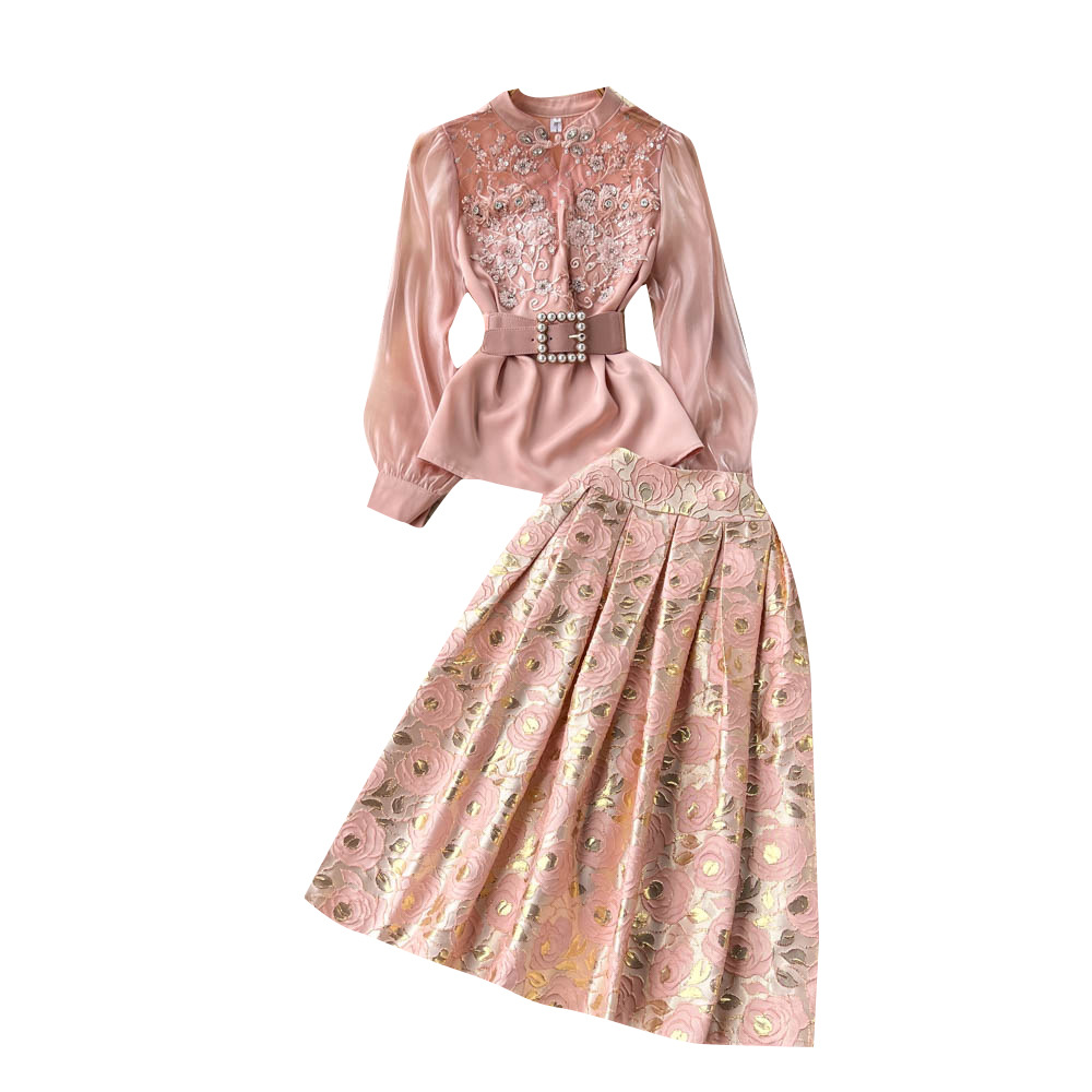 Fashion Shirt Jacquard Skirt Two-Piece Set