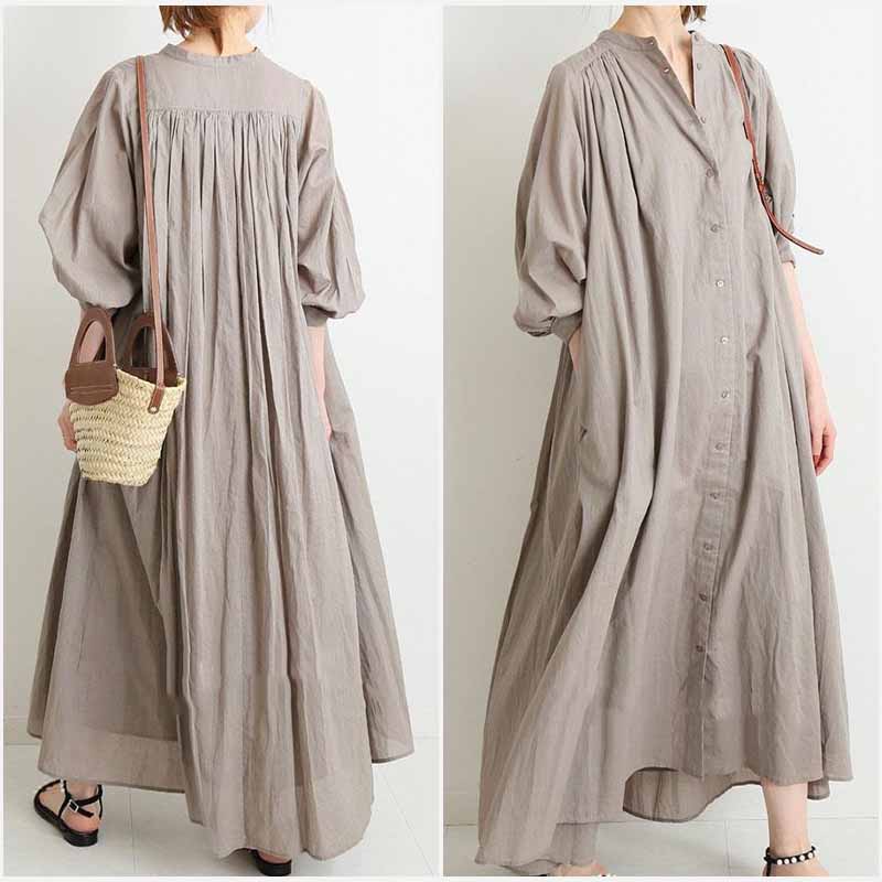  Japanese cotton and linen button loose dress
