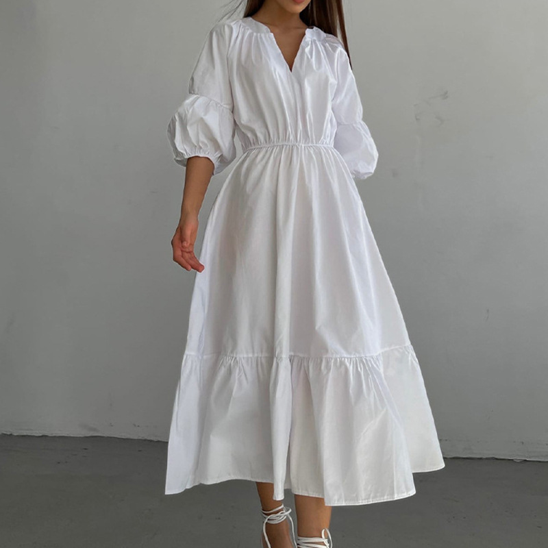 2023 New Solid Color Pleated Panel Large Swing Dress