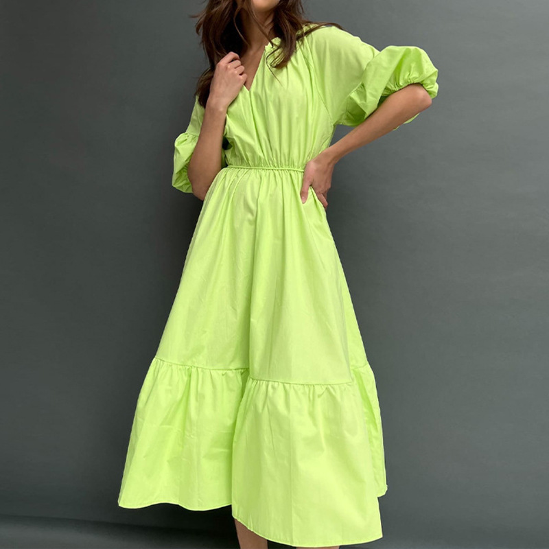 2023 New Solid Color Pleated Panel Large Swing Dress