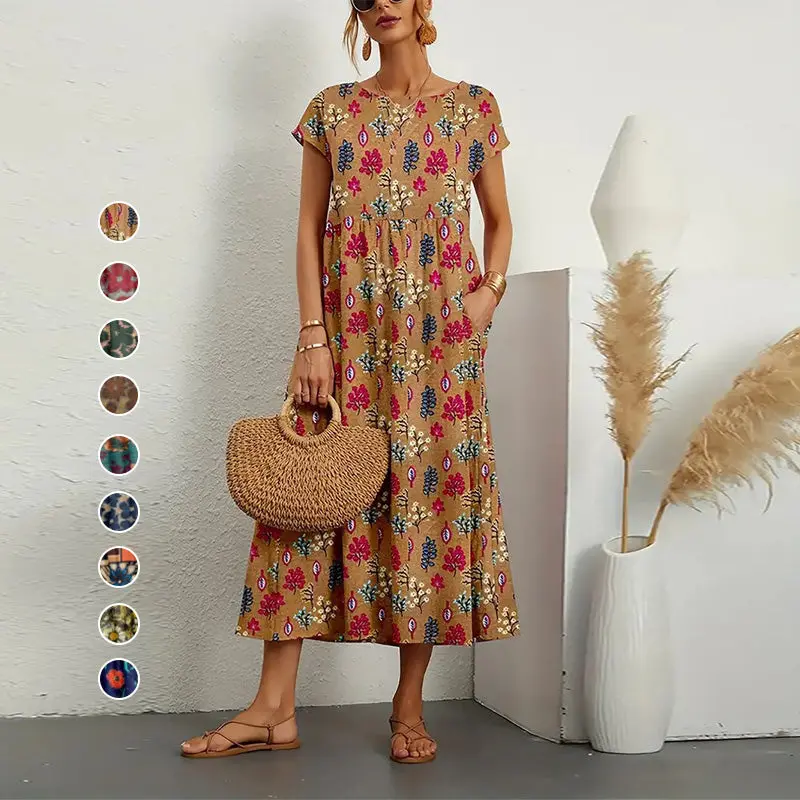 2023 New Loose Fit Cotton Printed Long Dress