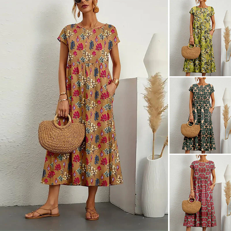 2023 New Loose Fit Cotton Printed Long Dress