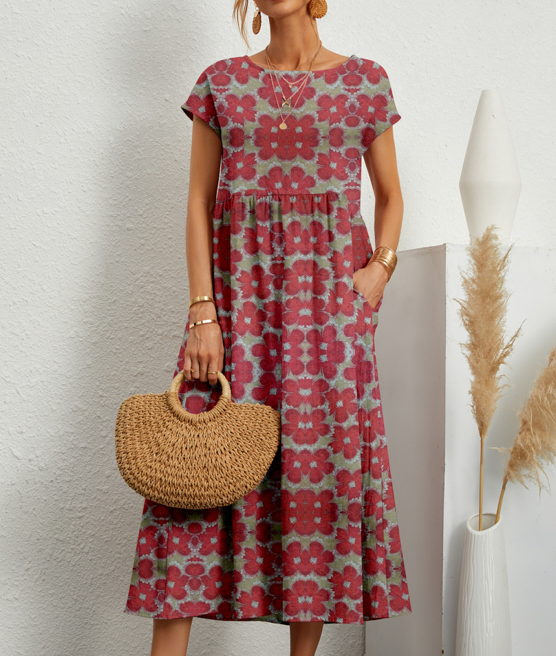 2023 New Loose Fit Cotton Printed Long Dress