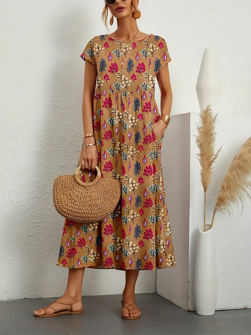 2023 New Loose Fit Cotton Printed Long Dress