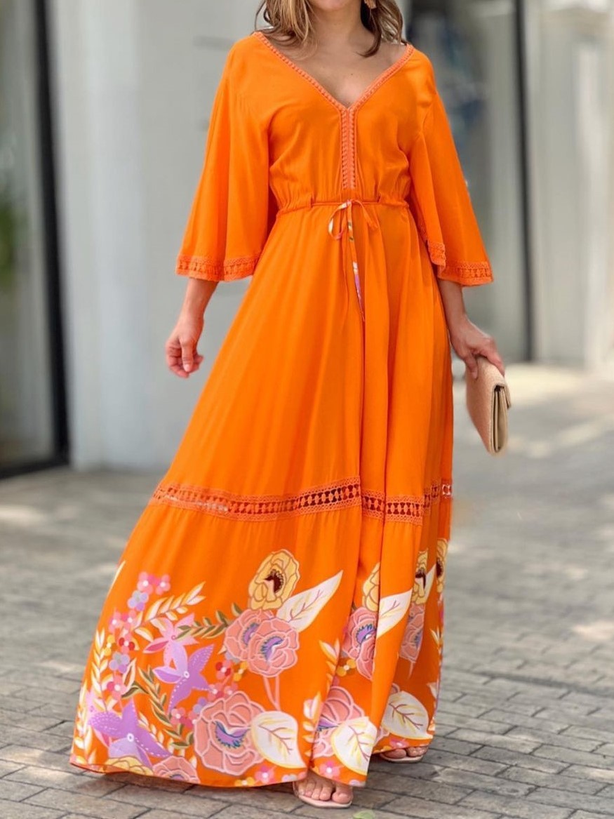 printed long swing dress