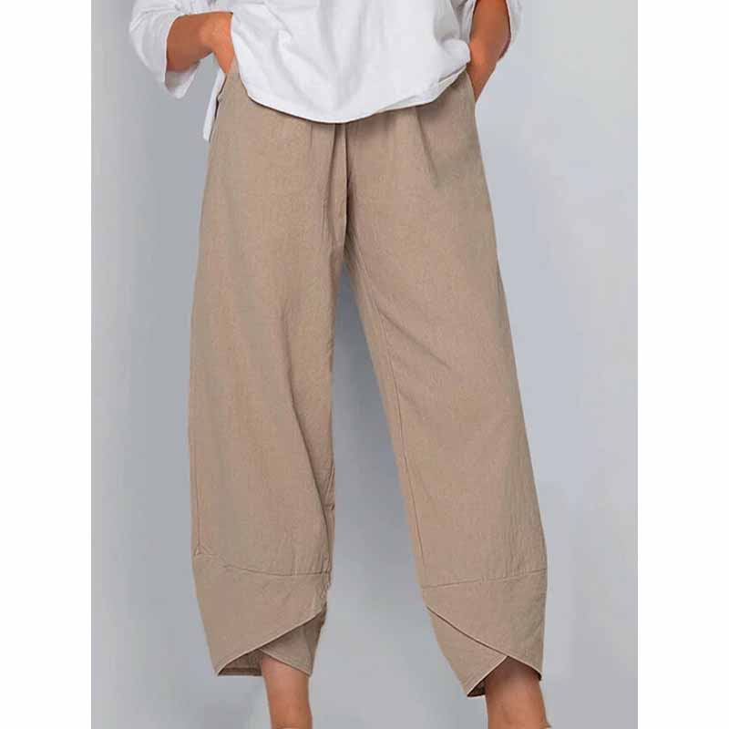 Solid Color Cotton Linen Straight Leg Pants