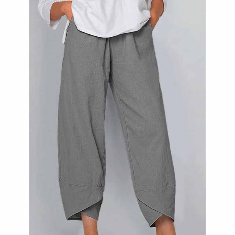 Solid Color Cotton Linen Straight Leg Pants