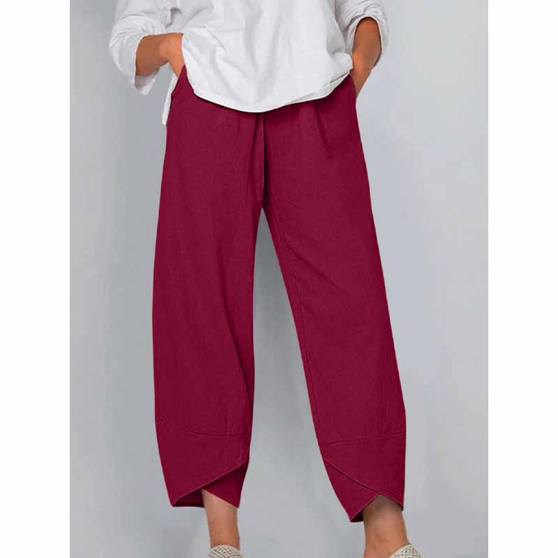 Solid Color Cotton Linen Straight Leg Pants