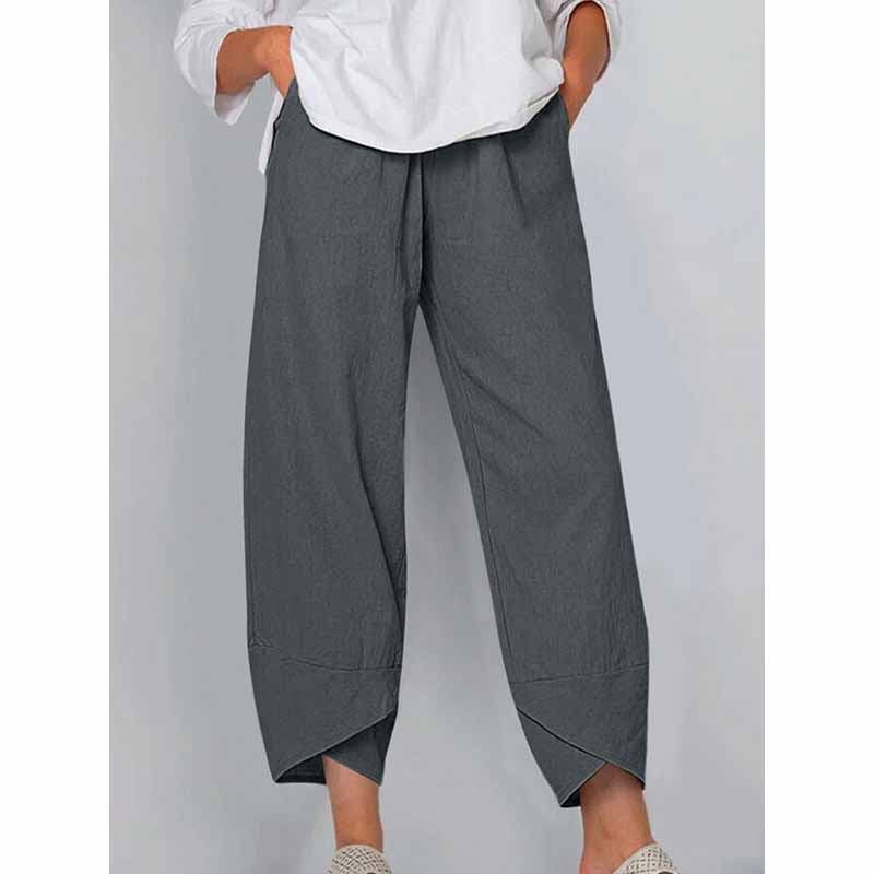 Solid Color Cotton Linen Straight Leg Pants