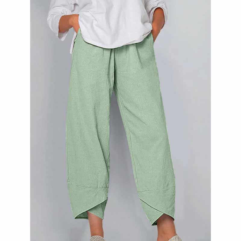 Solid Color Cotton Linen Straight Leg Pants