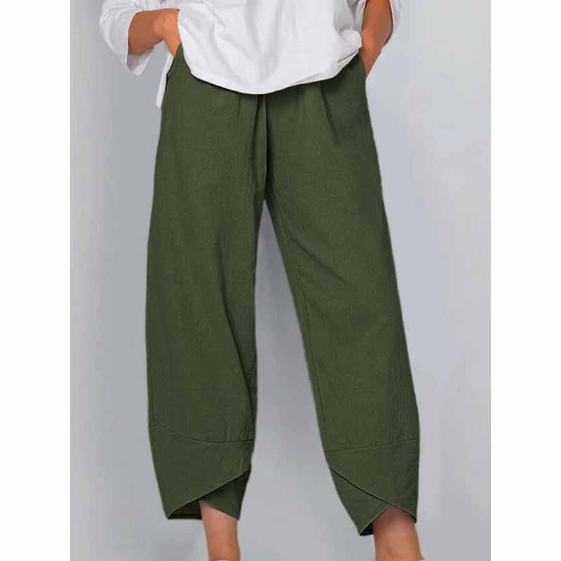 Solid Color Cotton Linen Straight Leg Pants