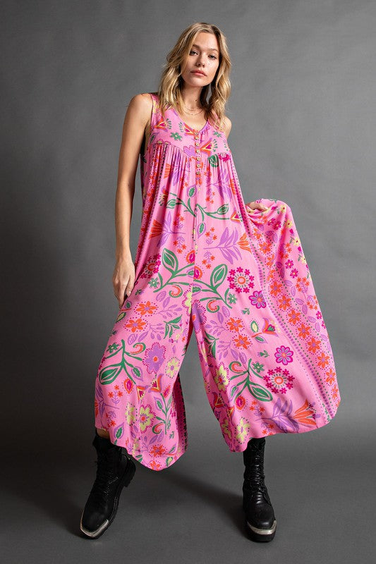 Printed loose sleeveless jumpsuit