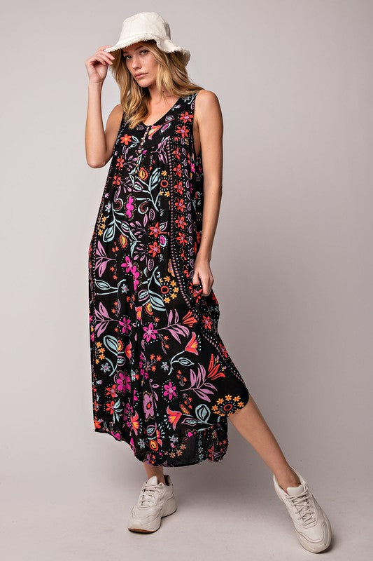 Printed loose sleeveless jumpsuit