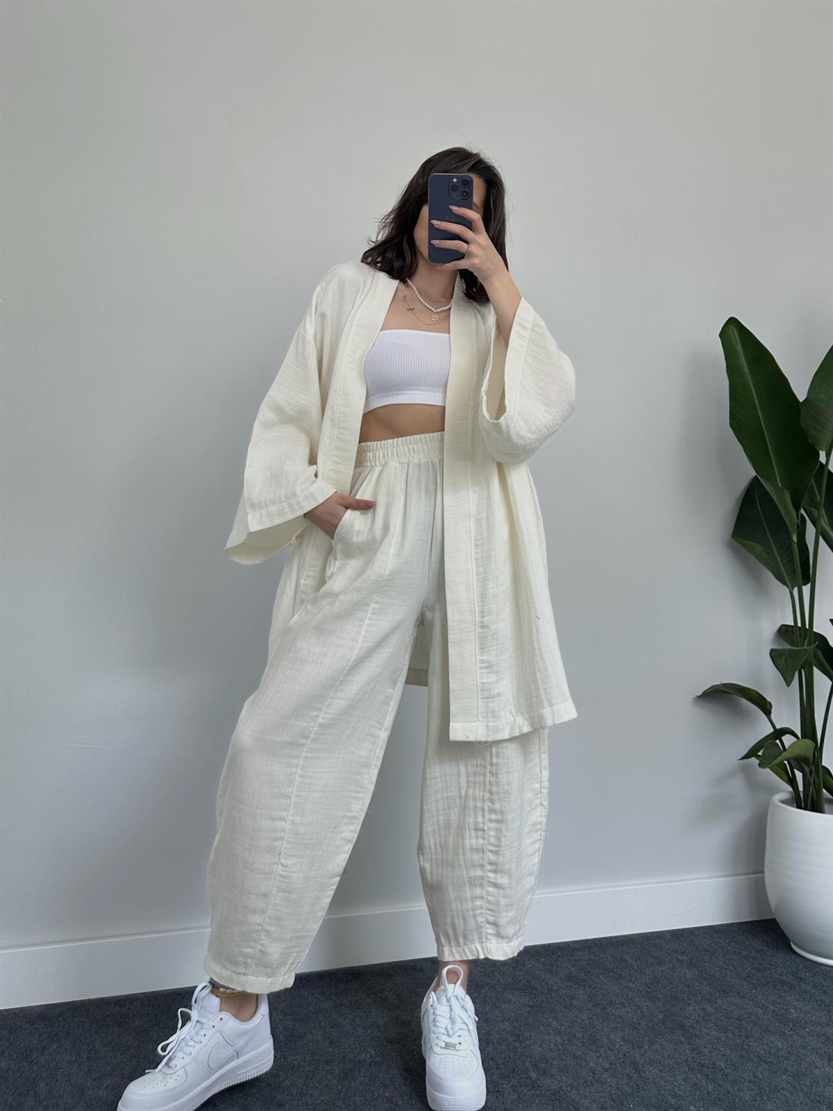 Pure color cotton and linen loose two -piece set