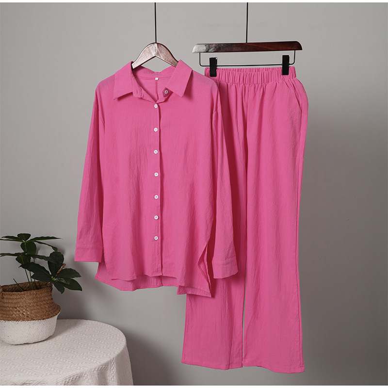 Women's Long Sleeve Shirt and Elastic Pants 2-Piece Set