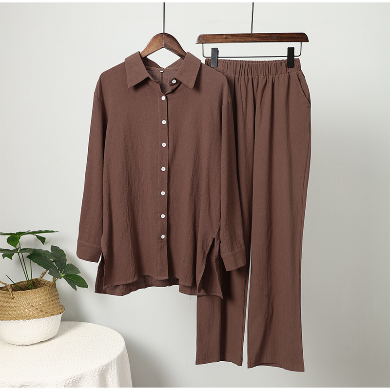 Women's Long Sleeve Shirt and Elastic Pants 2-Piece Set