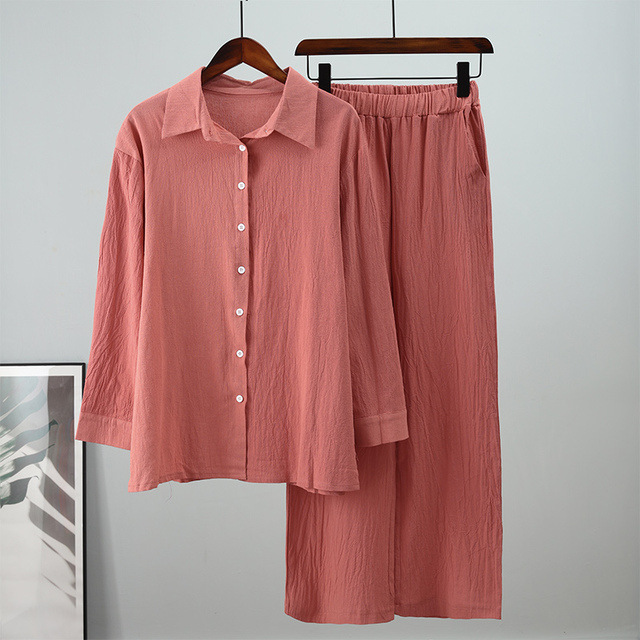 Women's Long Sleeve Shirt and Elastic Pants 2-Piece Set