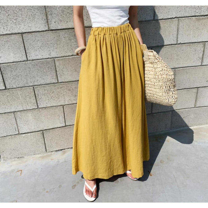 Fashion pure color hemp, wide -leg pants casual pants trousers